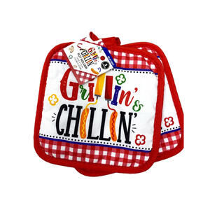 Grillin and Chillin Pot Holder 2 pieces 7.5" x 7.5" Summer Outdoor